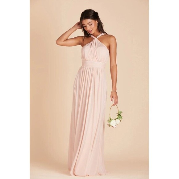 Birdy Grey Kiko Grecian Halter Bridesmaid Dress‎ Pale Blush Pink Medium Formal - Picture 1 of 11